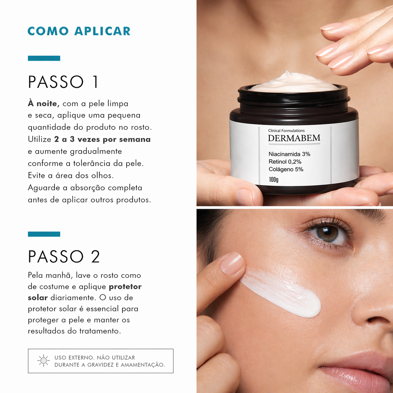 Retinol + Niacinamida + Colágeno Creme Facial Dermabem Clinical Formulations 100g