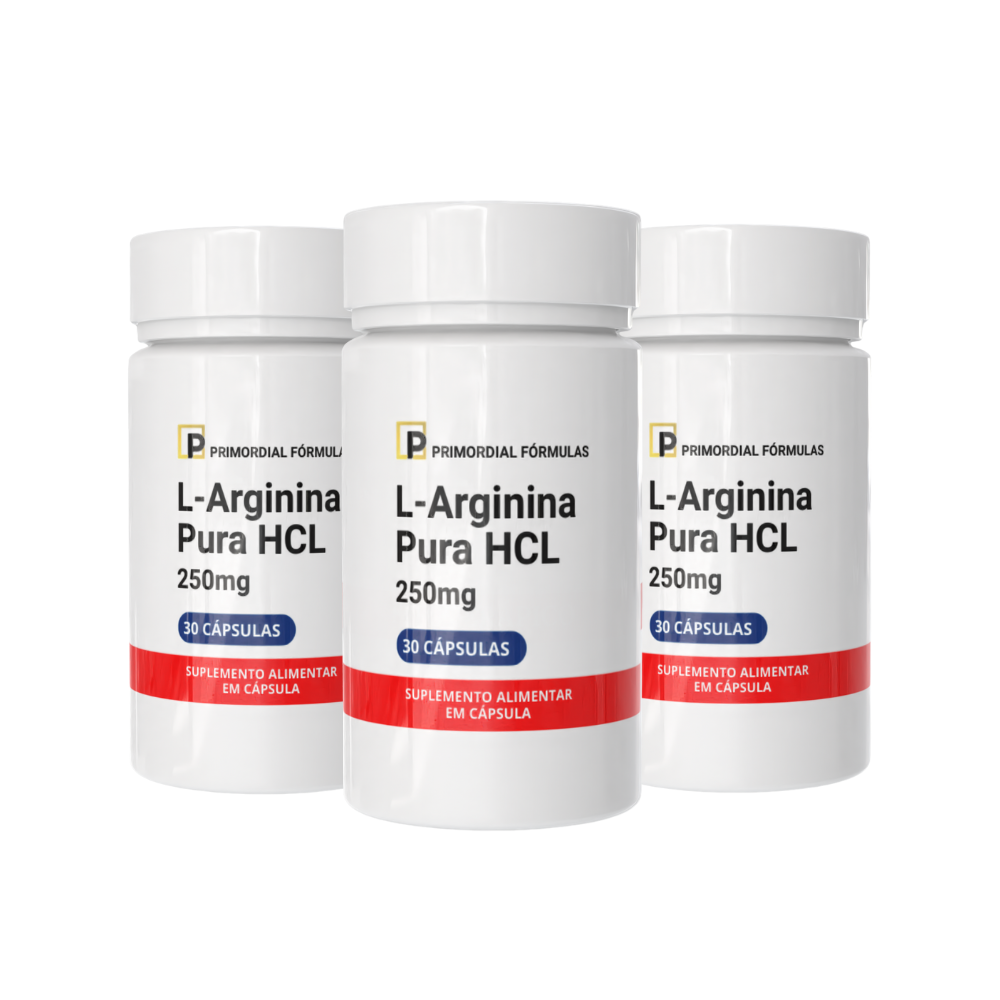 Kit 3 L-Arginina Pura HCL 250mg Com 30 Cápsulas