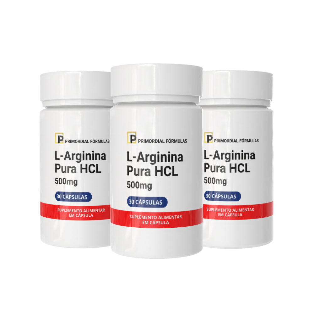 Kit 3 L-Arginina Pura HCL 500mg Com 30 Cápsulas