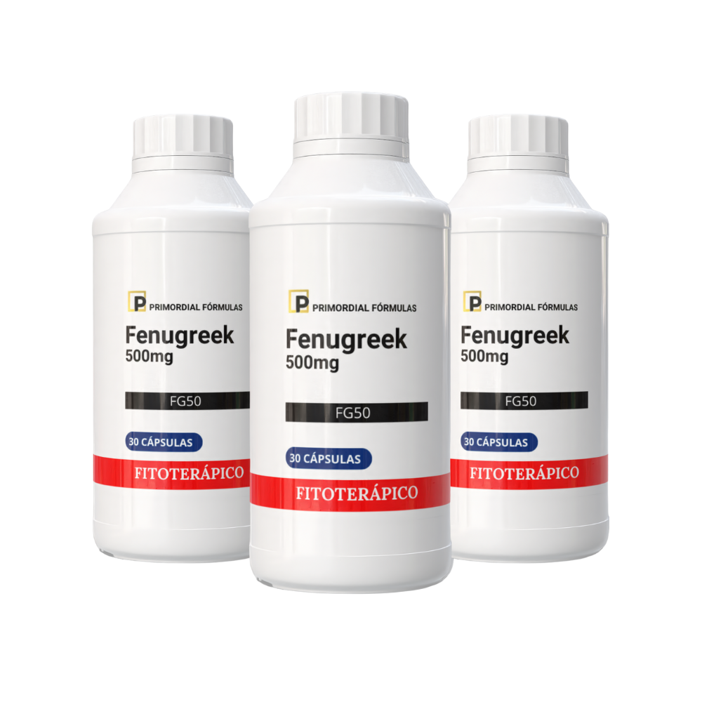 Kit 3 Fenugreek FG50 Concentrado 500mg Primordial Formulas Com 30 Cápsulas