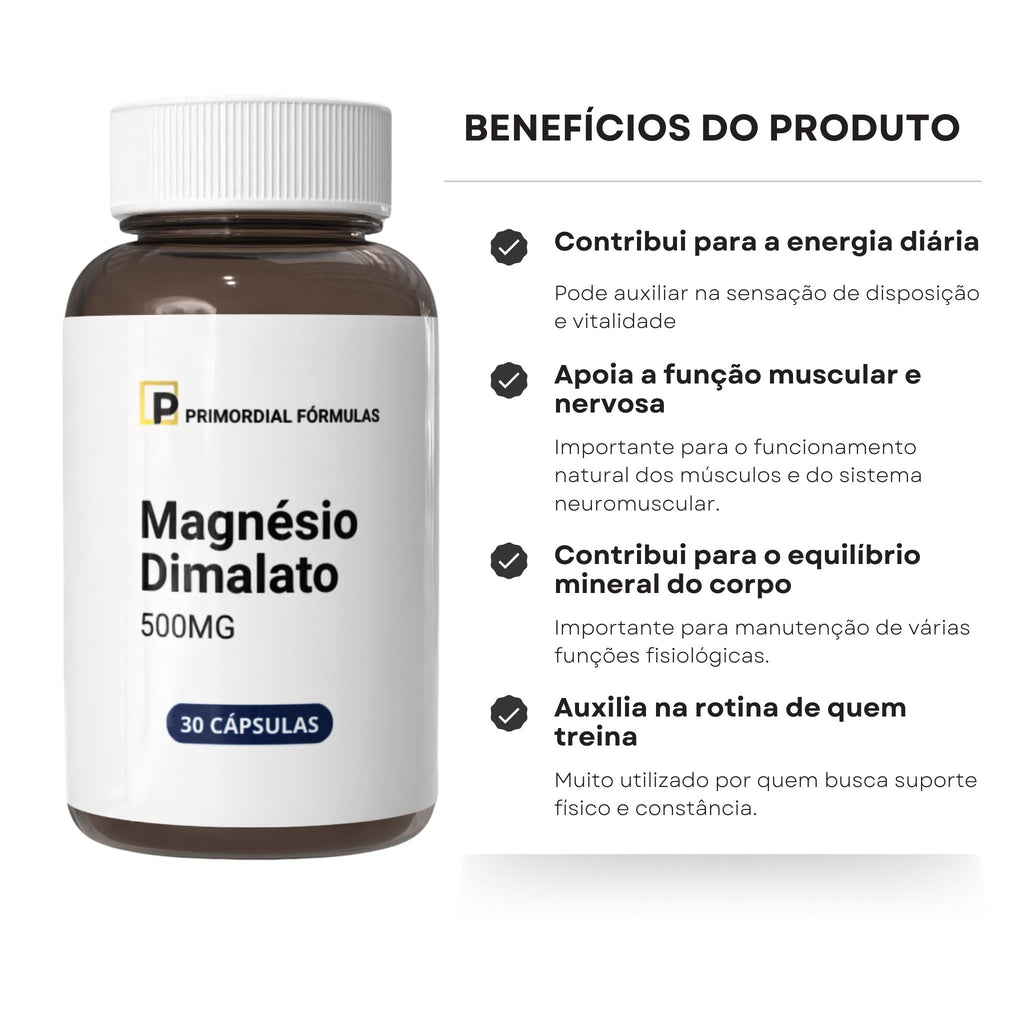 Magnésio Dimalato Puro 500mg Com 30 Cápsulas