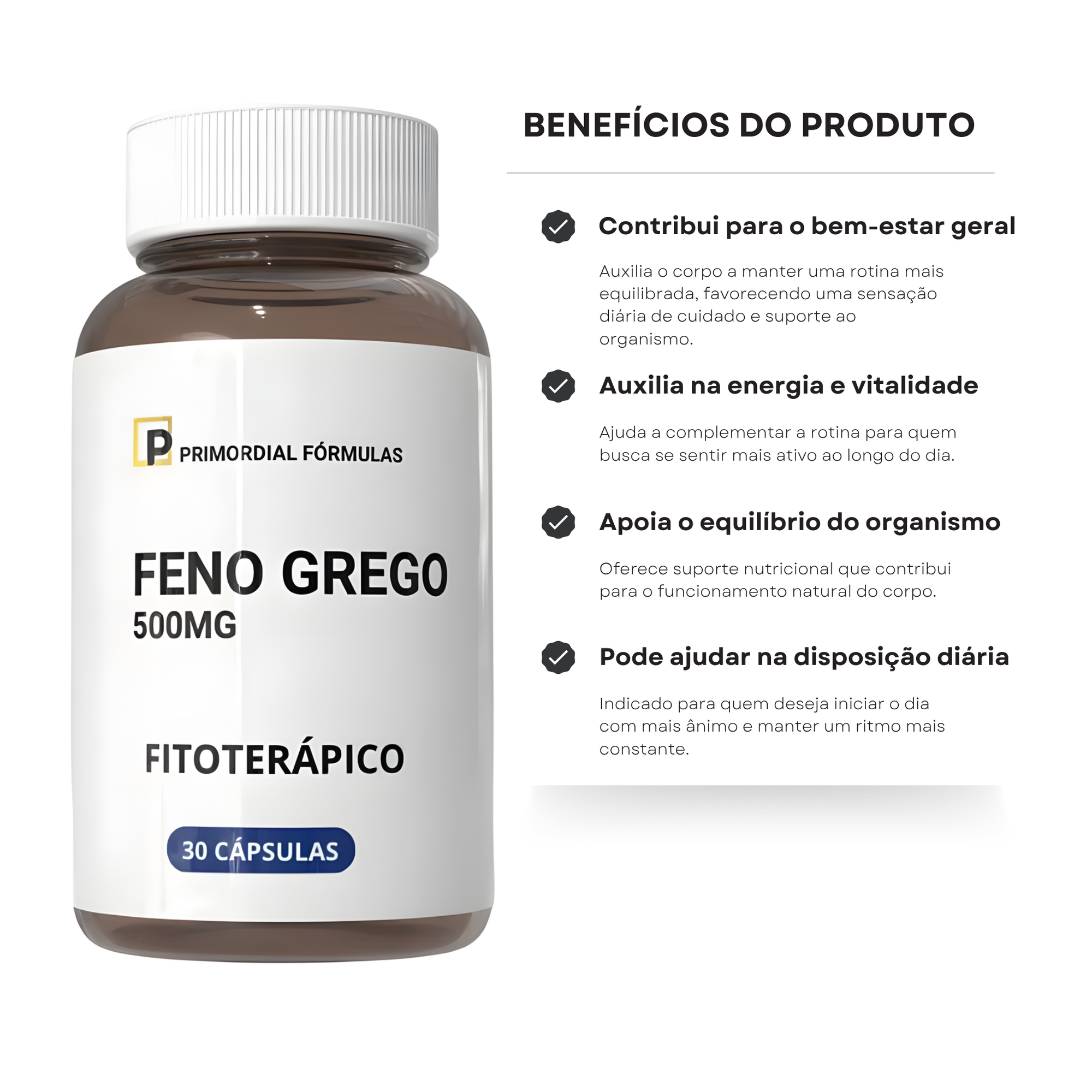 Feno Grego Concentrado 500mg Com 30 Cápsulas Primordial Formulas