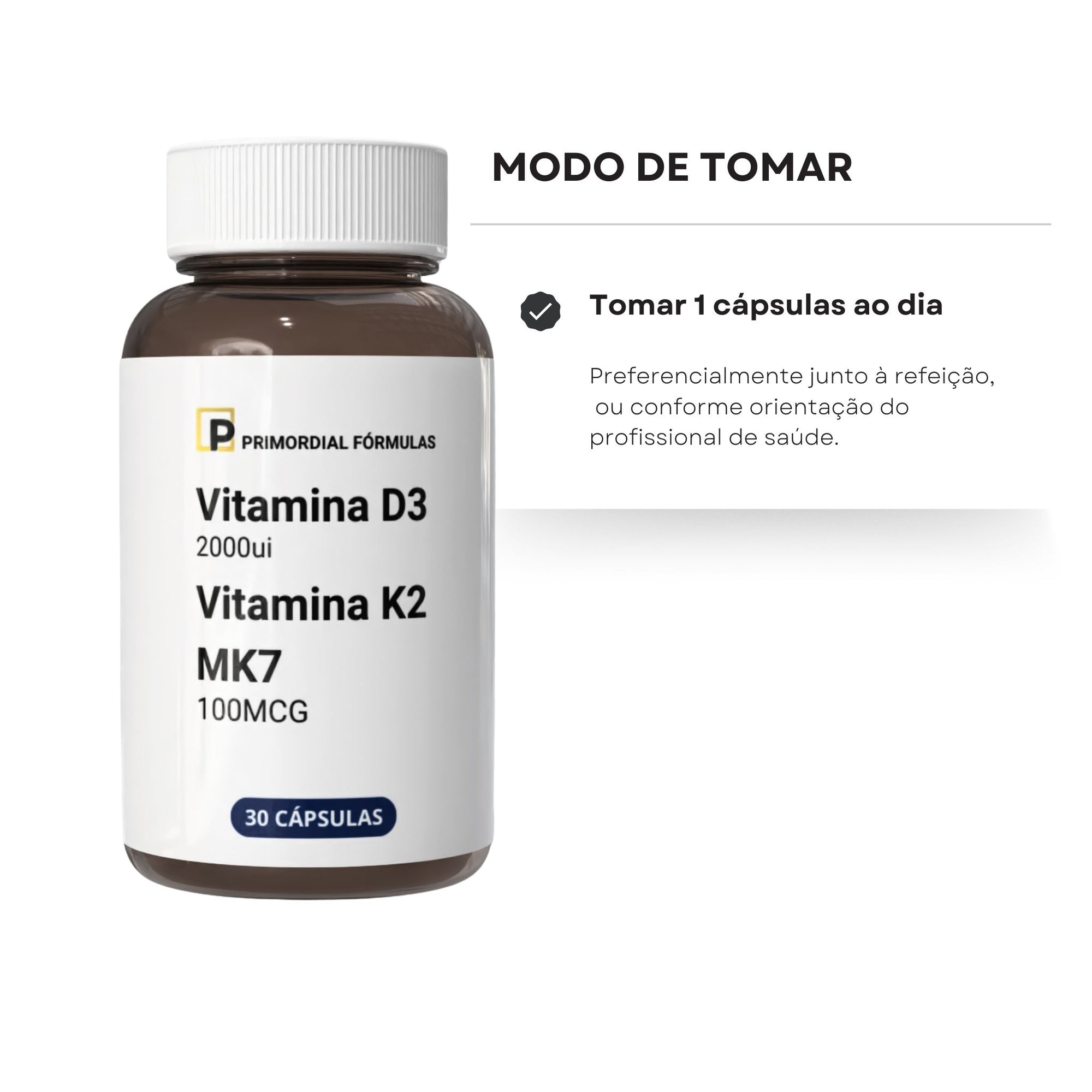 Vitamina D3 2000ui com Vitamina K2 MK7 30 Cápsulas