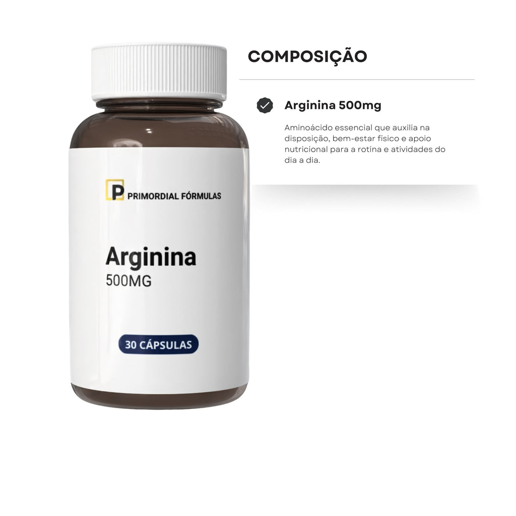 L-Arginina Pura 500mg Com 30 Cápsulas