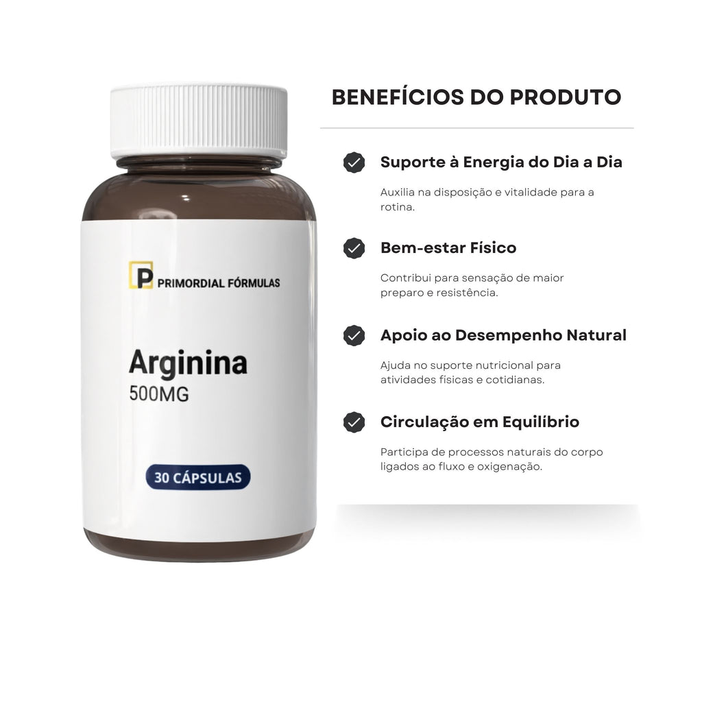 L-Arginina Pura 500mg Com 30 Cápsulas