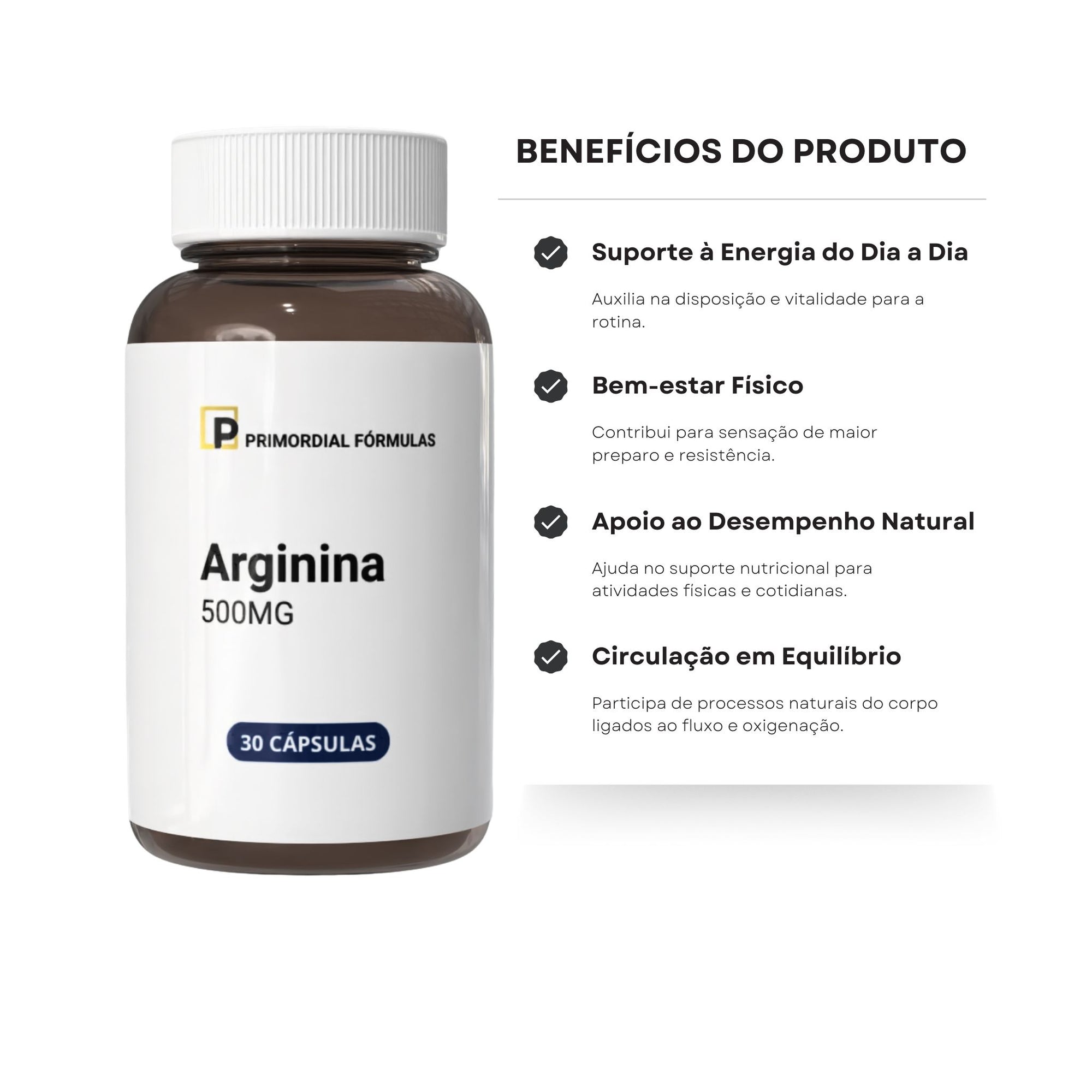L-Arginina Pura 500mg Com 30 Cápsulas