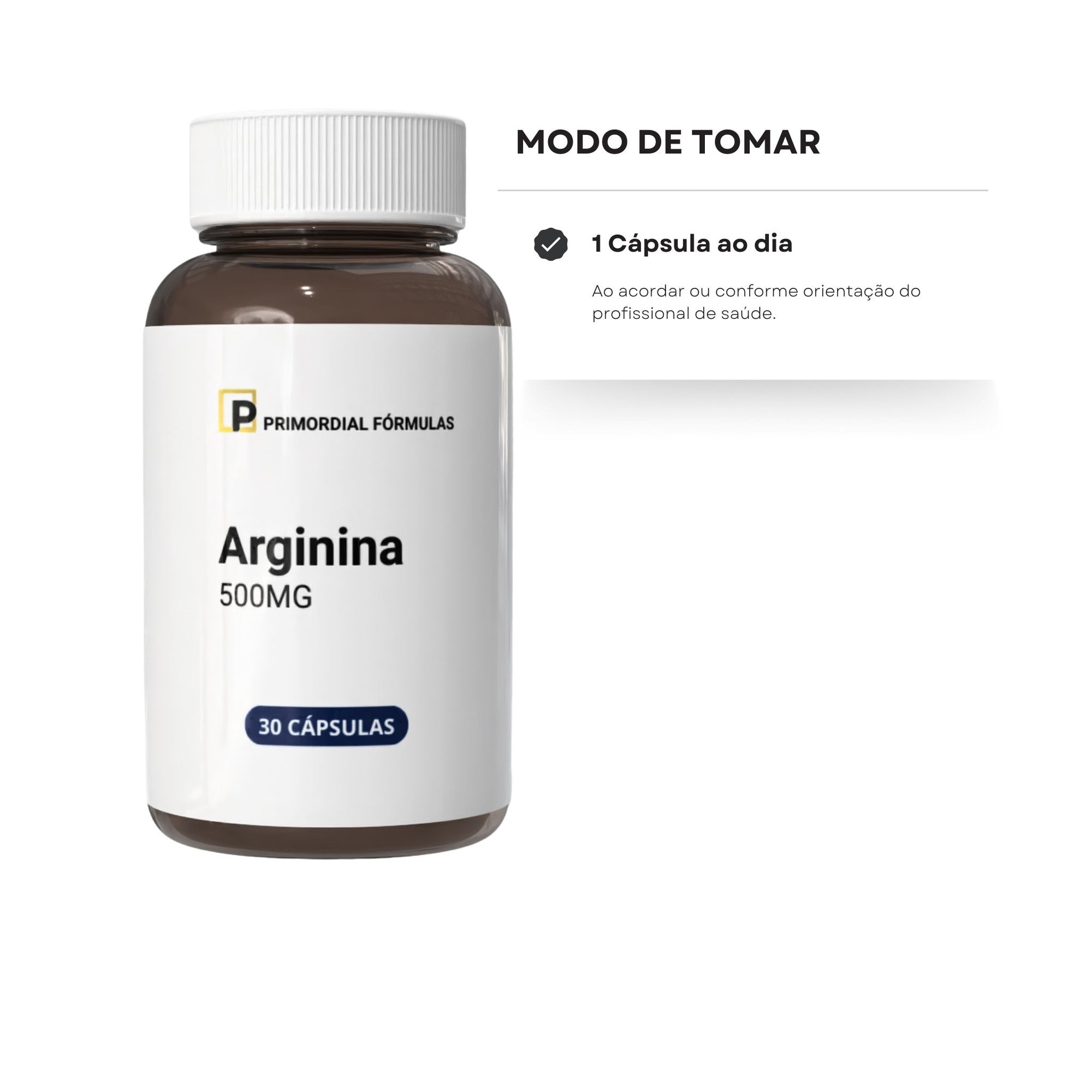 L-Arginina Pura 500mg Com 30 Cápsulas