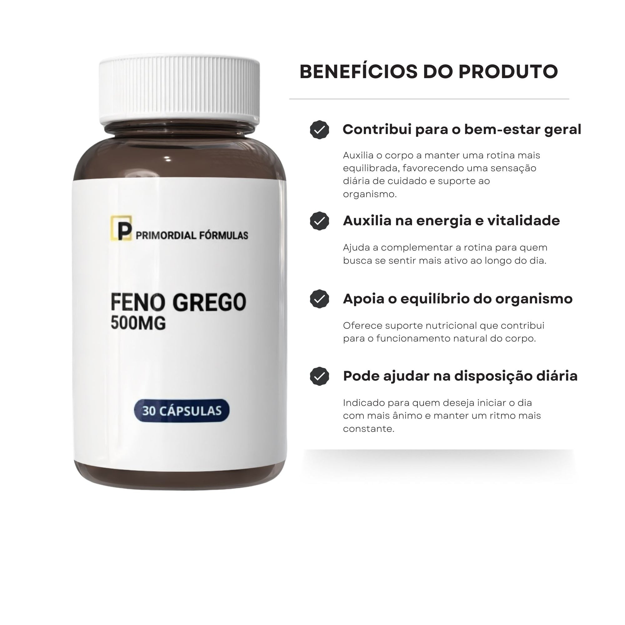 Feno Grego Concentrado 500mg Com 30 Cápsulas Primordial Formulas