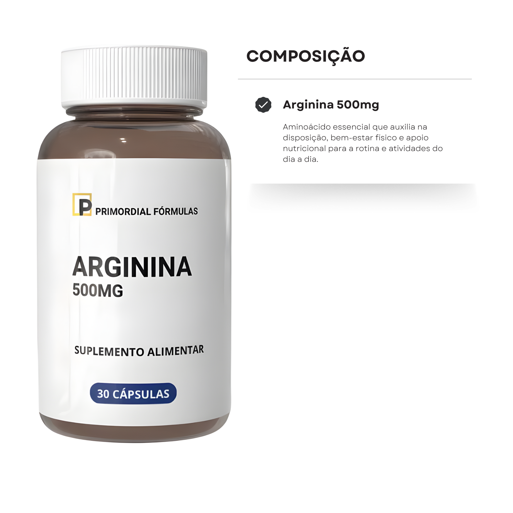L-Arginina Pura 500mg Com 30 Cápsulas