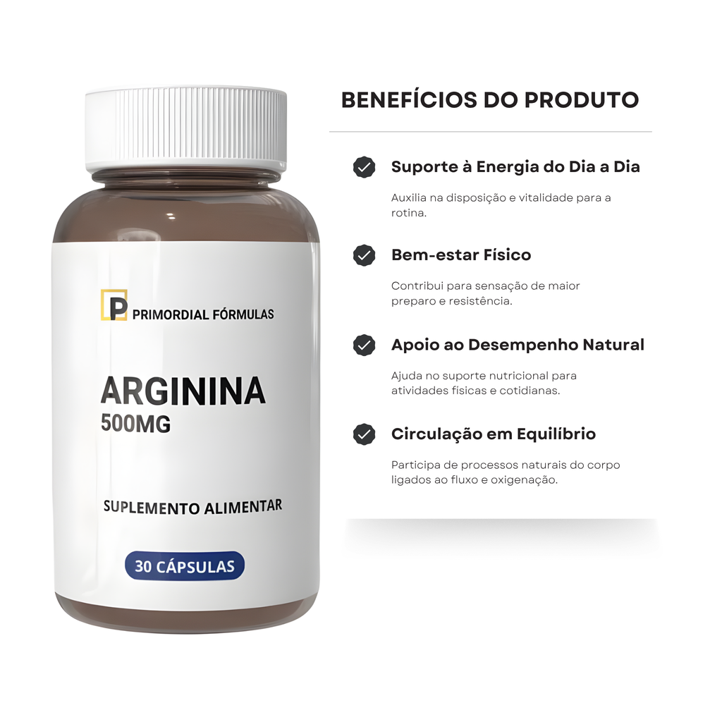 L-Arginina Pura 500mg Com 30 Cápsulas
