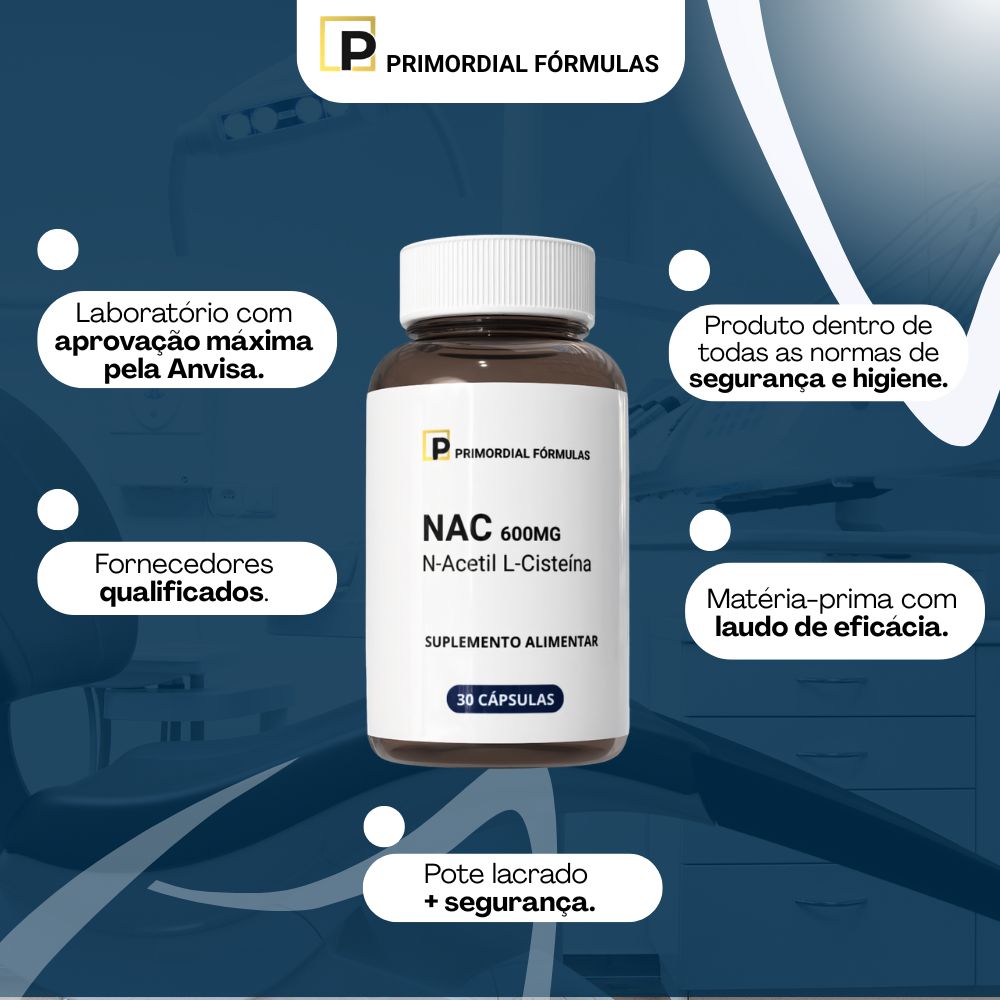 NAC N-Acetil L-Cisteína - 600mg - Precursor da Glutationa - 30 Cápsulas